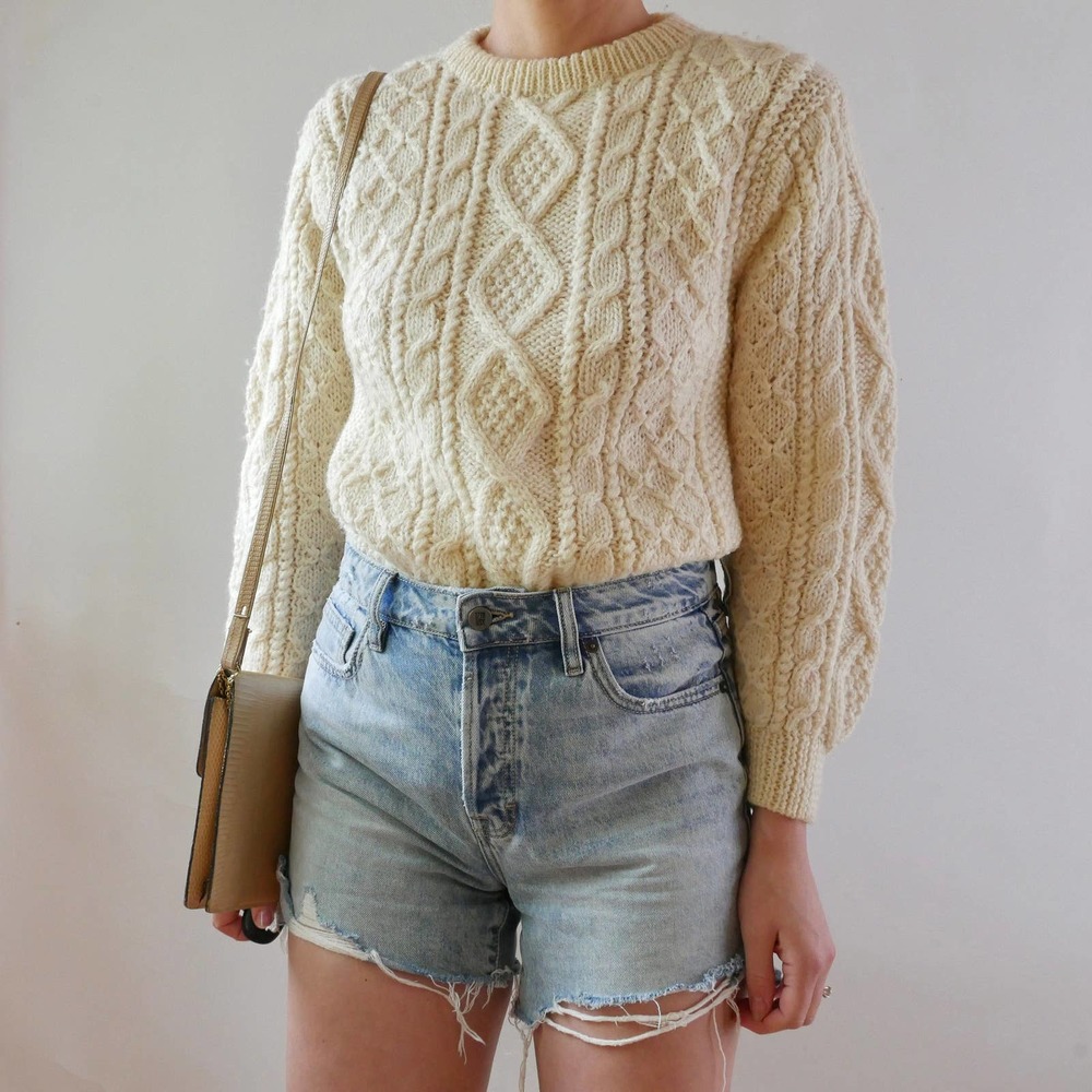 Vintage Cream Cable Knit Women’s Sweater